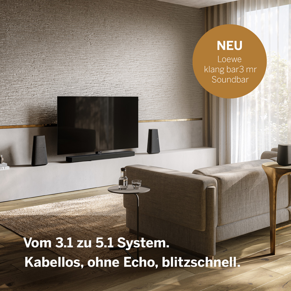 Loewe klang bar3 mr - Aktive 3.1 Dolby Atmos Soundbar mit integriertem Subwoofer und erweiterbar zum 5.1 Heimkino