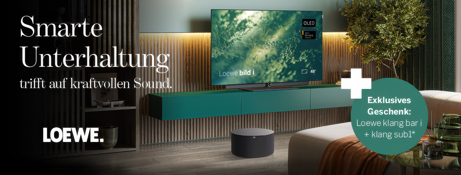 Jetzt 700€* Preisvorteil sichern! Holen Sie sich den LOEWE bild i.48 dr+ und erhalten Sie die leistungsstarke Soundbar klang bar i sowie den Premium-Subwoofer klang sub1 gratis dazu.*